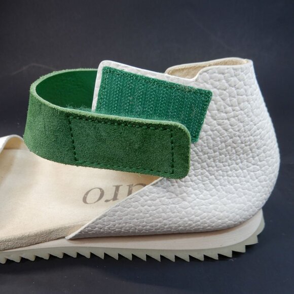 PEDRO GARCIA Jenile Ankle Strap Flat Sandals Size 41 11 White Green Leather NEW - Picture 5 of 12